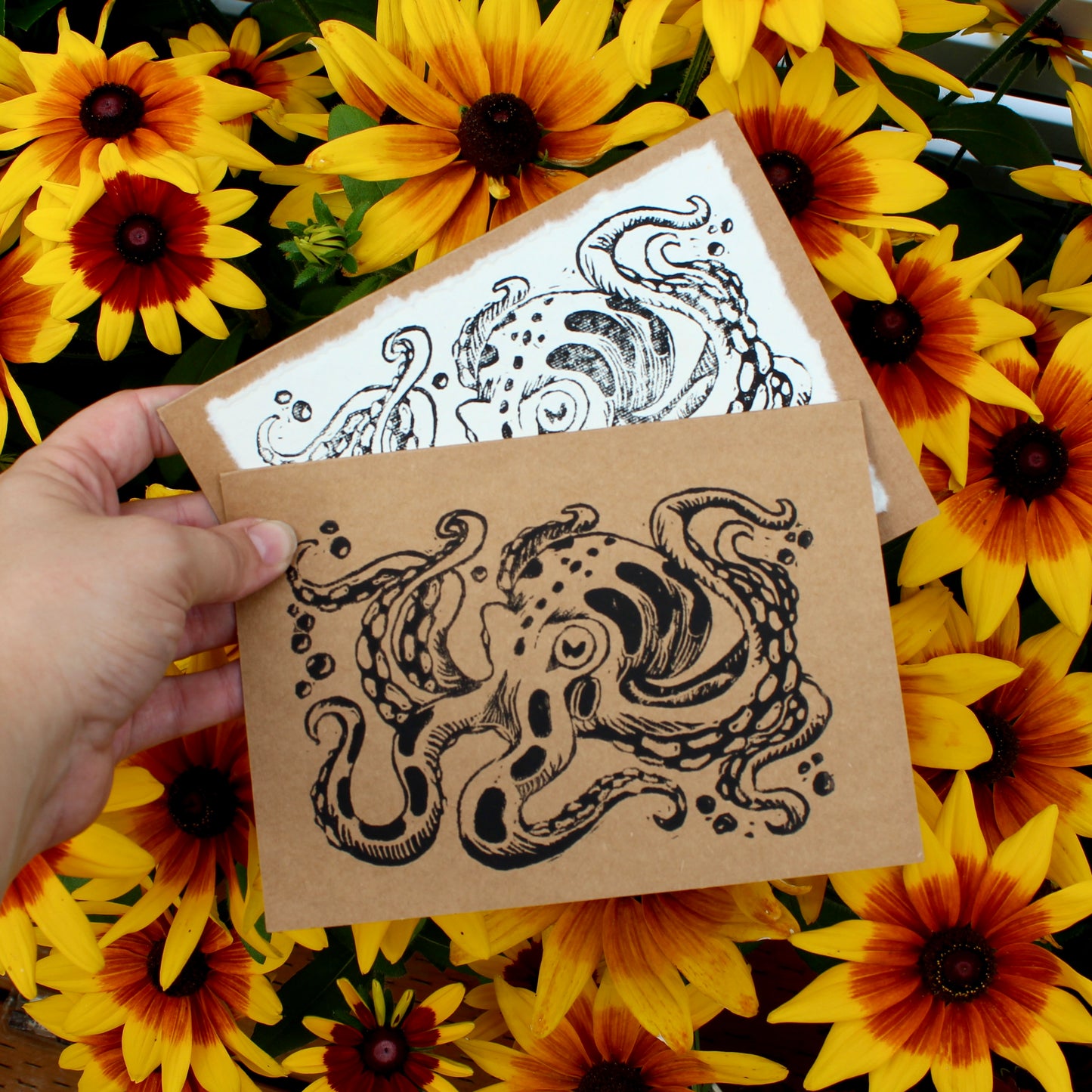 Inky Octopus Linocut Greeting Card