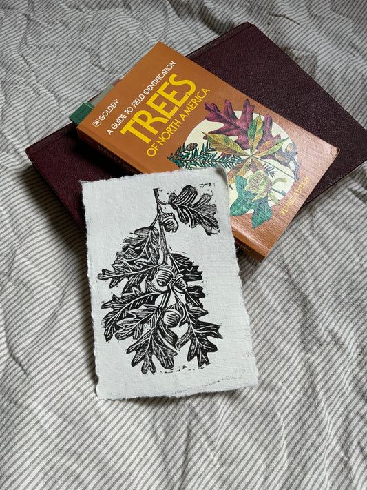 White Oak Leaf Handmade Linocut Print