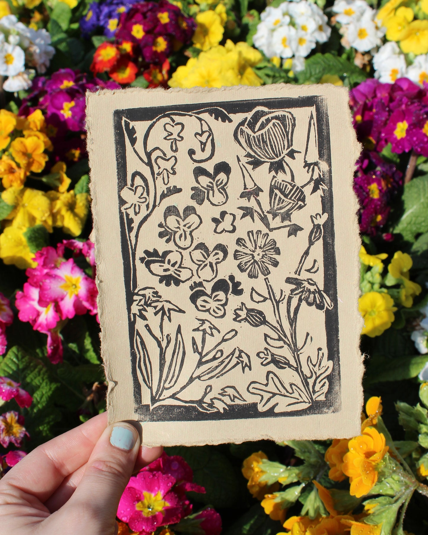 Wildflower Garden Handmade Linocut Print
