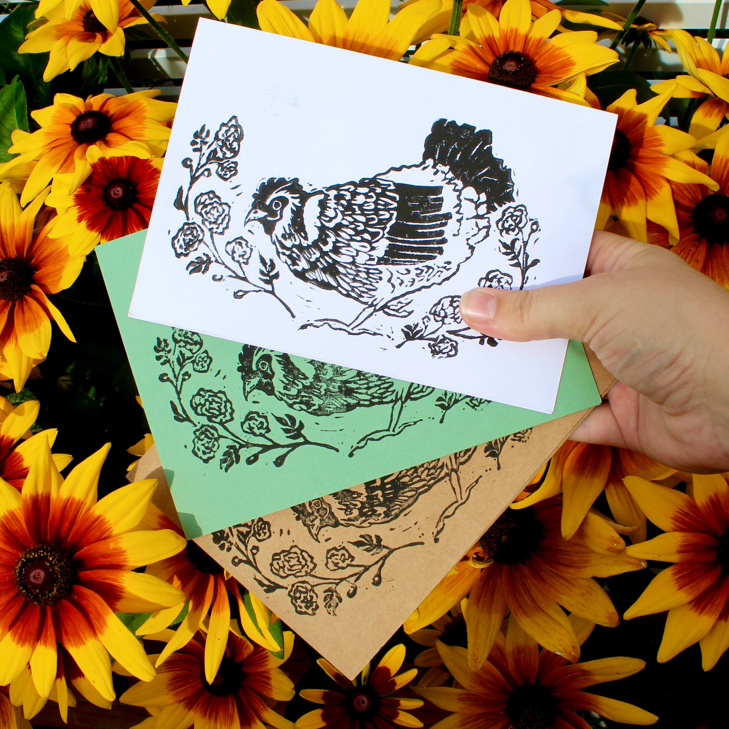 Happy Hen Handmade Linocut Greeting Card