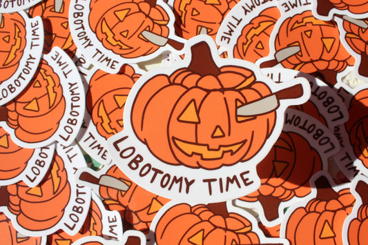 Lobotomy Time Funny Pumpkin Sticker
