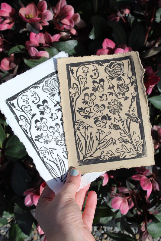 Wildflower Garden Handmade Linocut Print