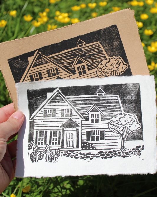 Cozy Cottage Handmade Linocut Print