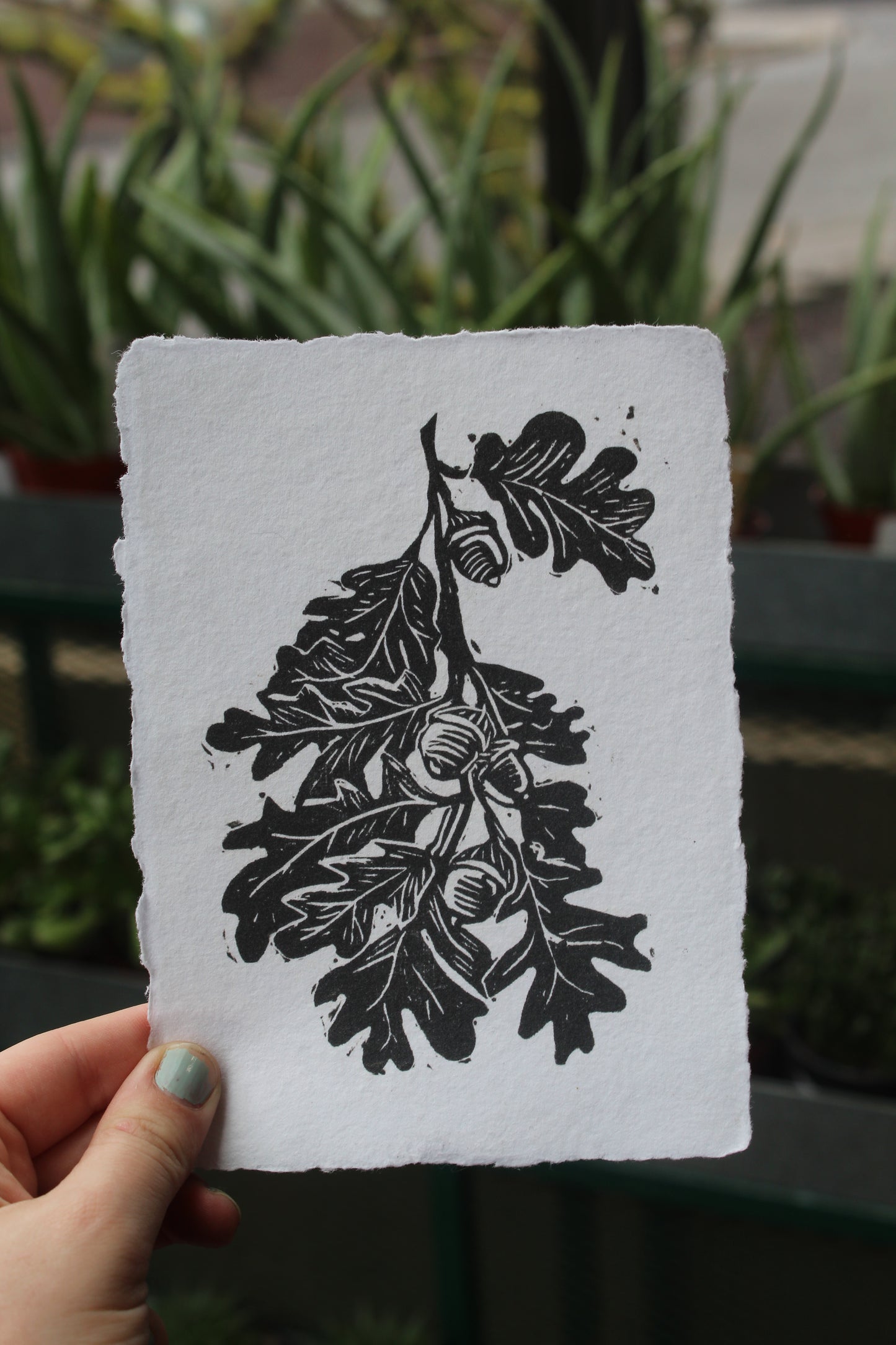 White Oak Leaf Handmade Linocut Print