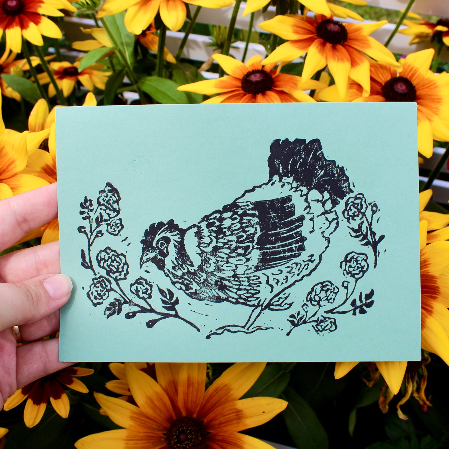 Happy Hen Handmade Linocut Greeting Card