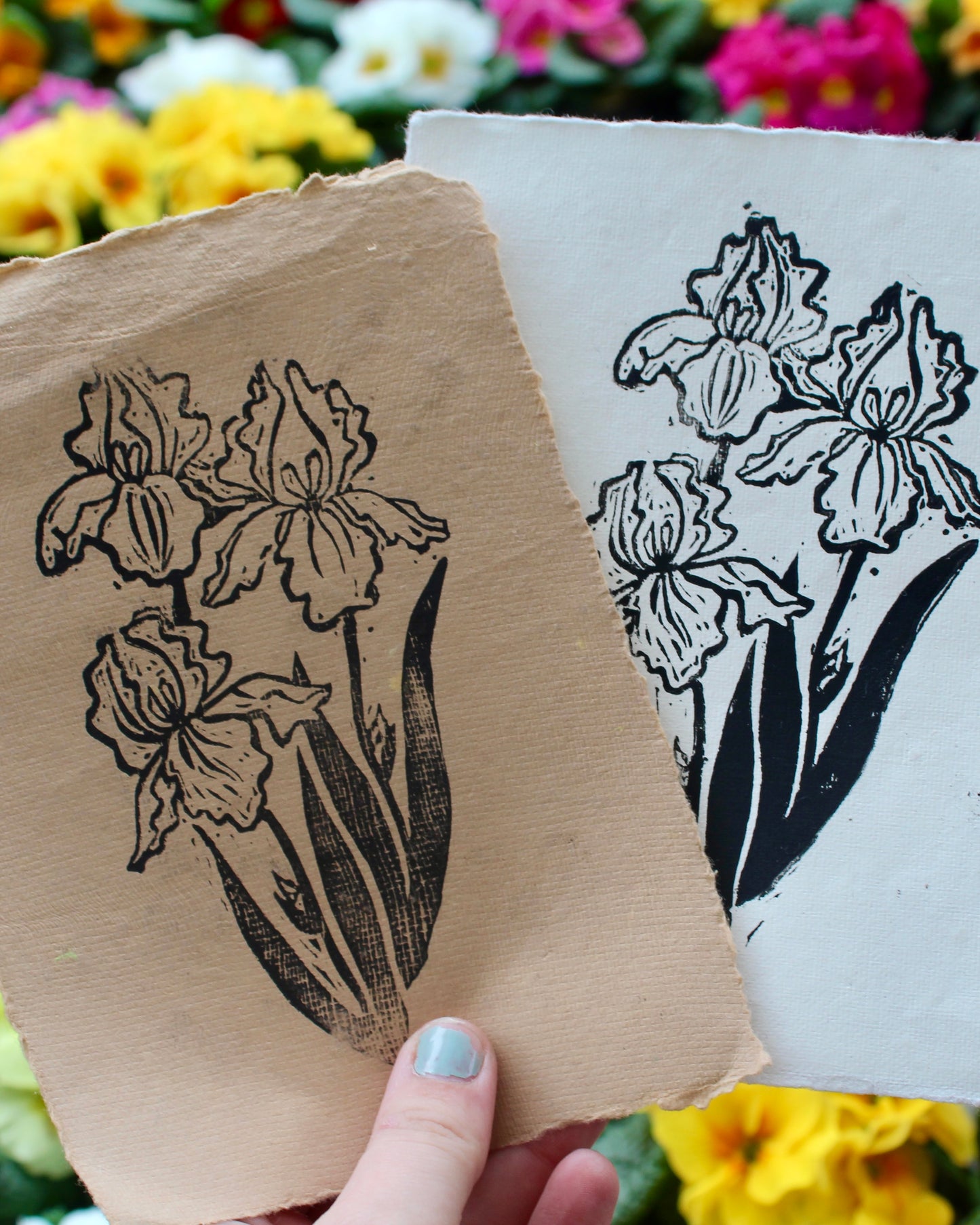 Twin Iris Handmade Linocut Print