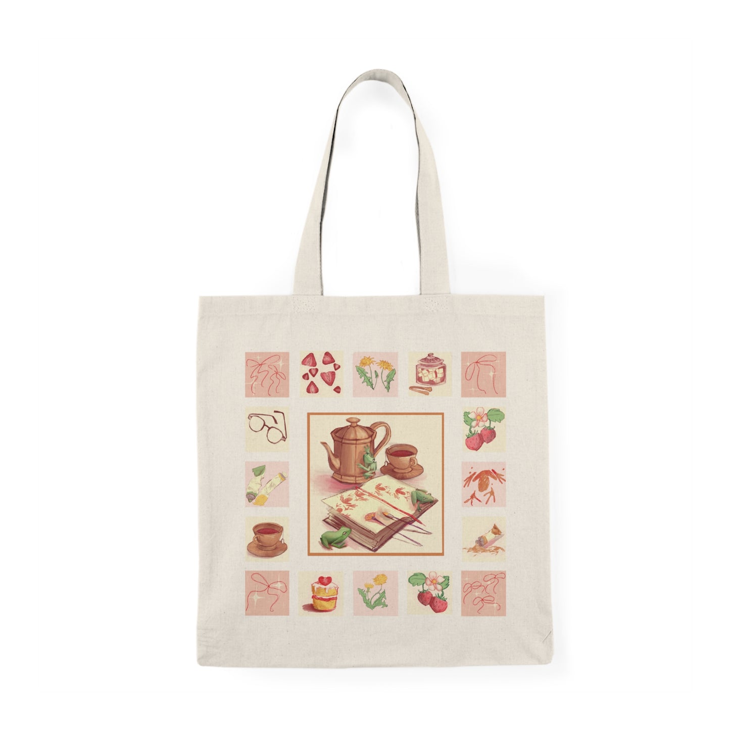 Strawberry Frog Tea Party Artist Tote Bag