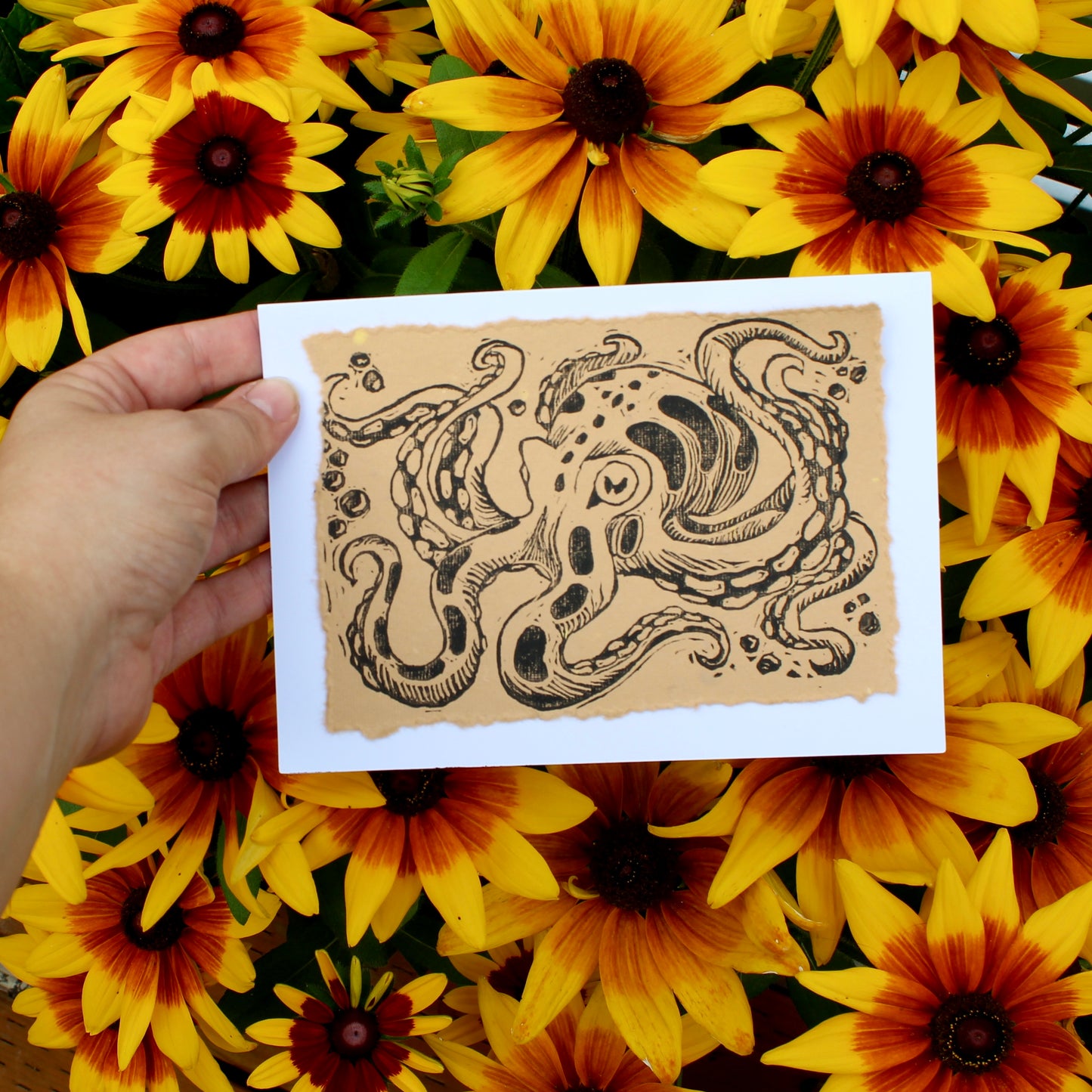 Inky Octopus Linocut Greeting Card