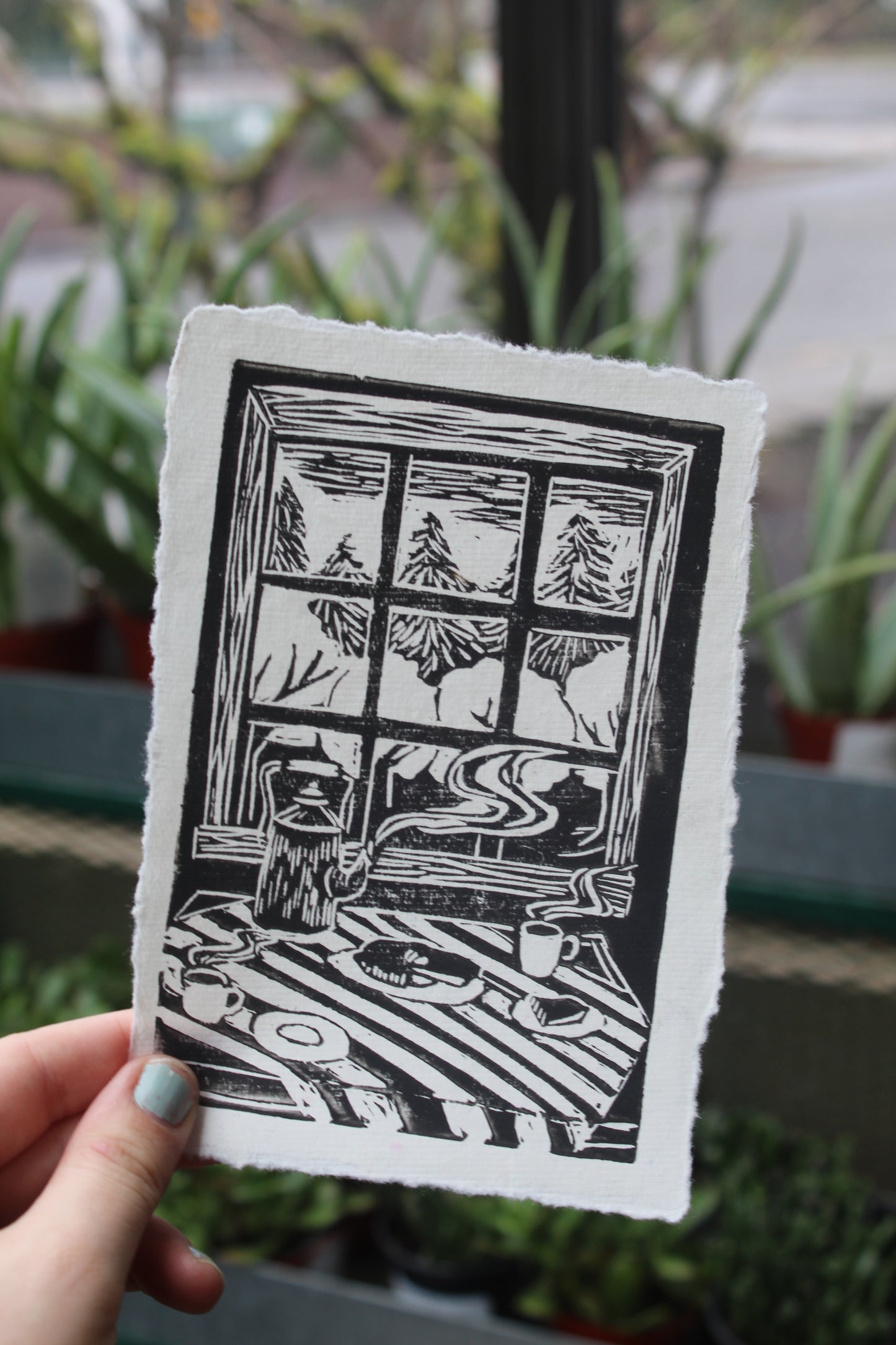 Kitchen Table Tea Handmade Linocut Print