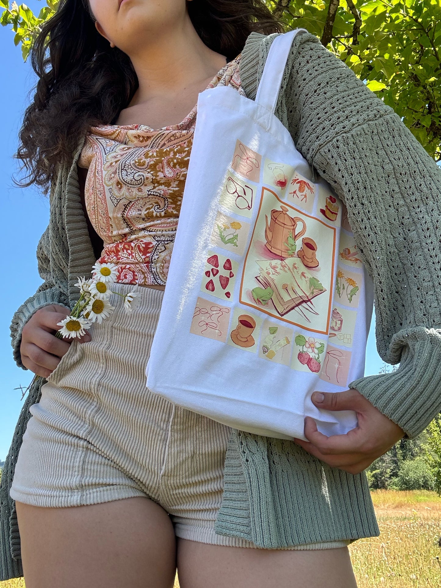 Strawberry Frog Tea Party Artist Tote Bag