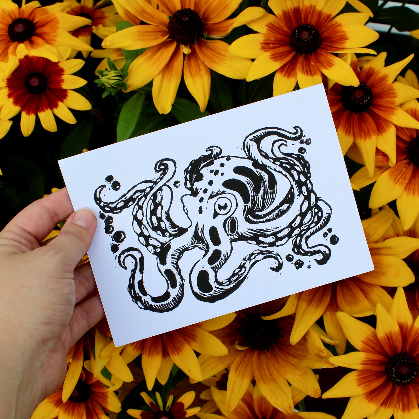 Inky Octopus Linocut Greeting Card