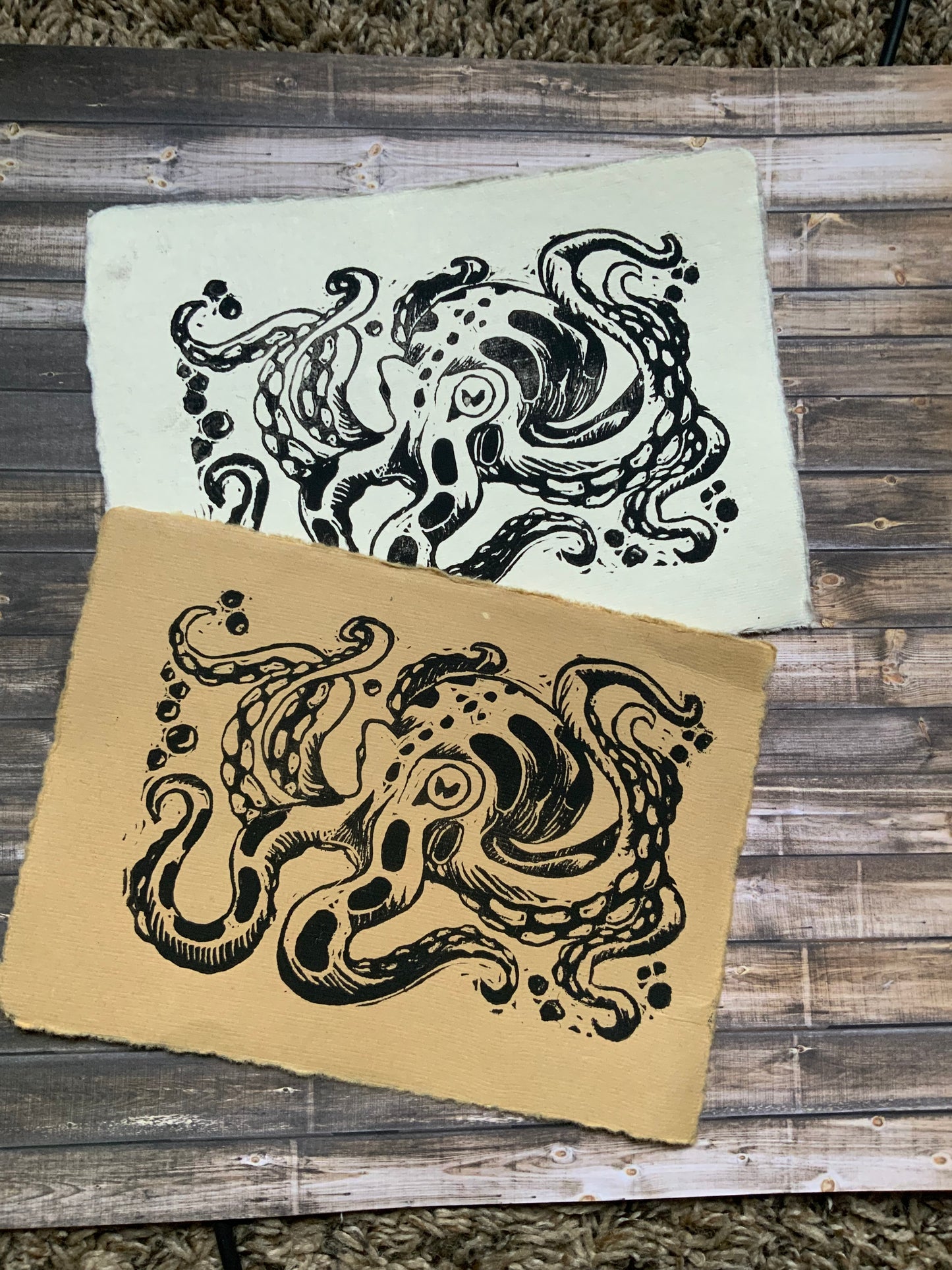 Inky Octopus Linocut Print