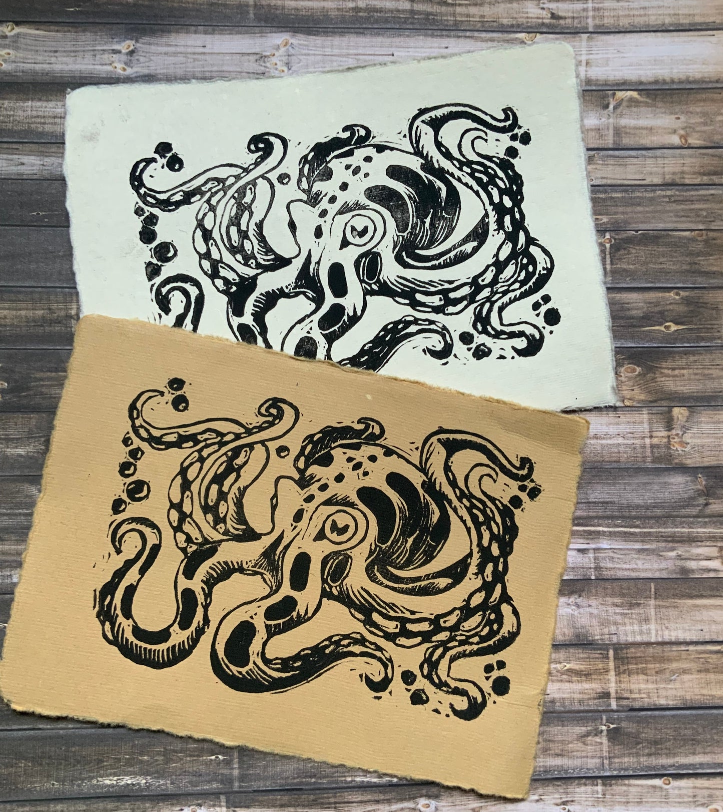 Inky Octopus Linocut Print
