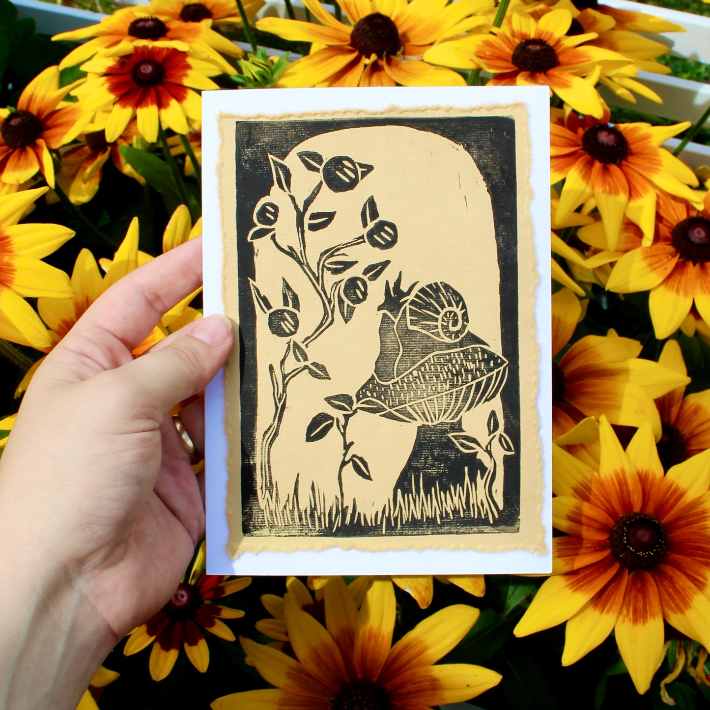 Garden Snail Handmade Linocut Greeting Card