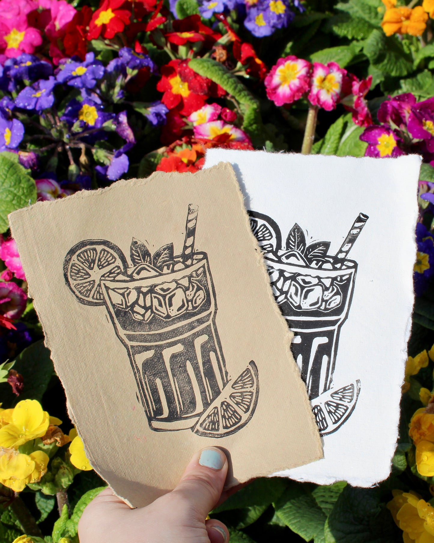 Glass Half Full handmade Linocut Print