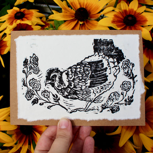 Happy Hen Handmade Linocut Greeting Card