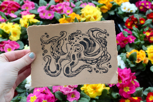 Inky Octopus Linocut Print