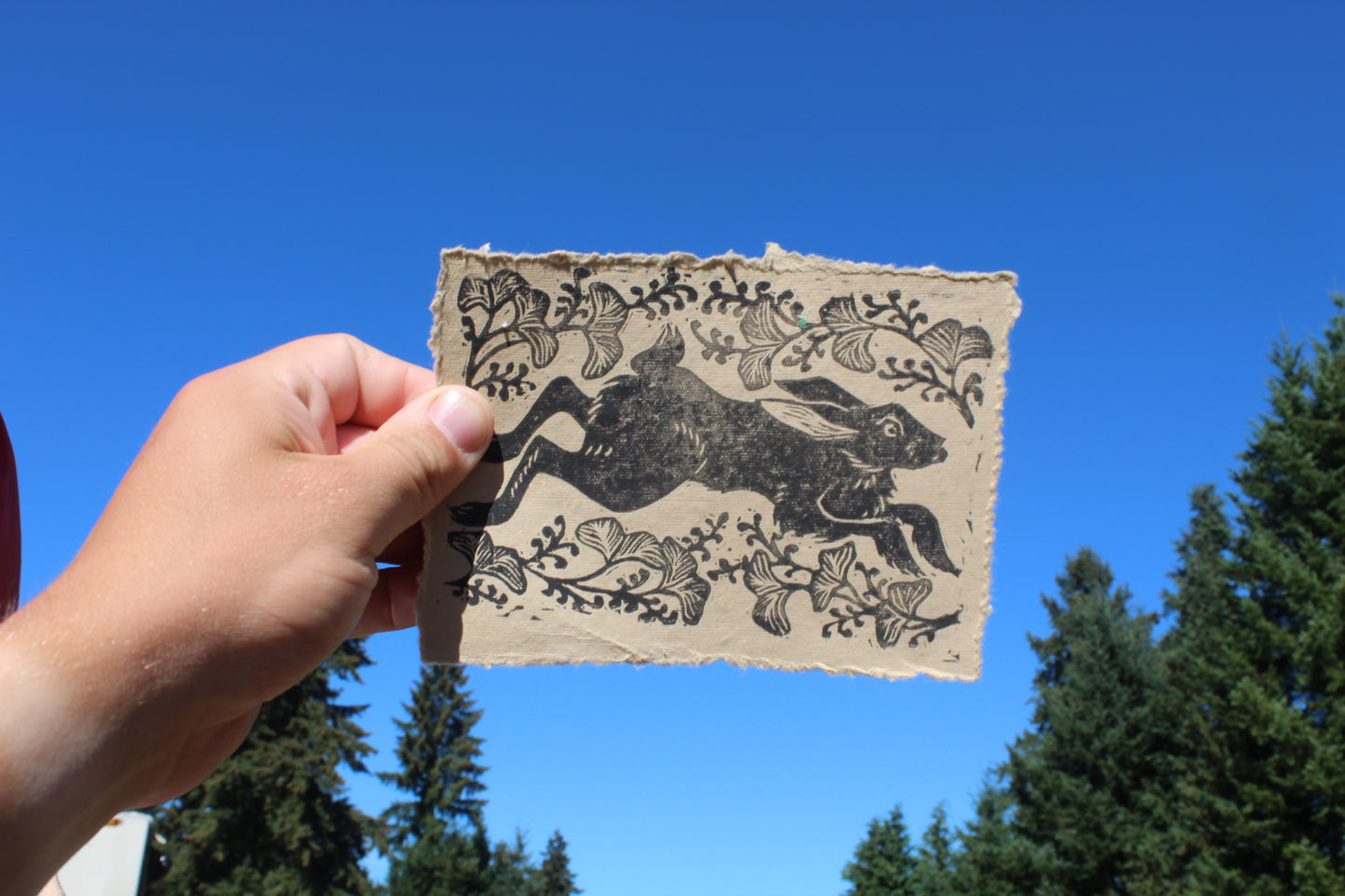 Black Rabbit Handmade Linocut Print