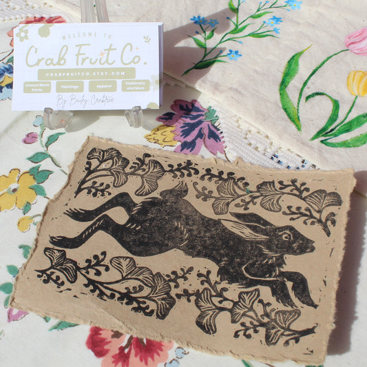 Black Rabbit Handmade Linocut Print
