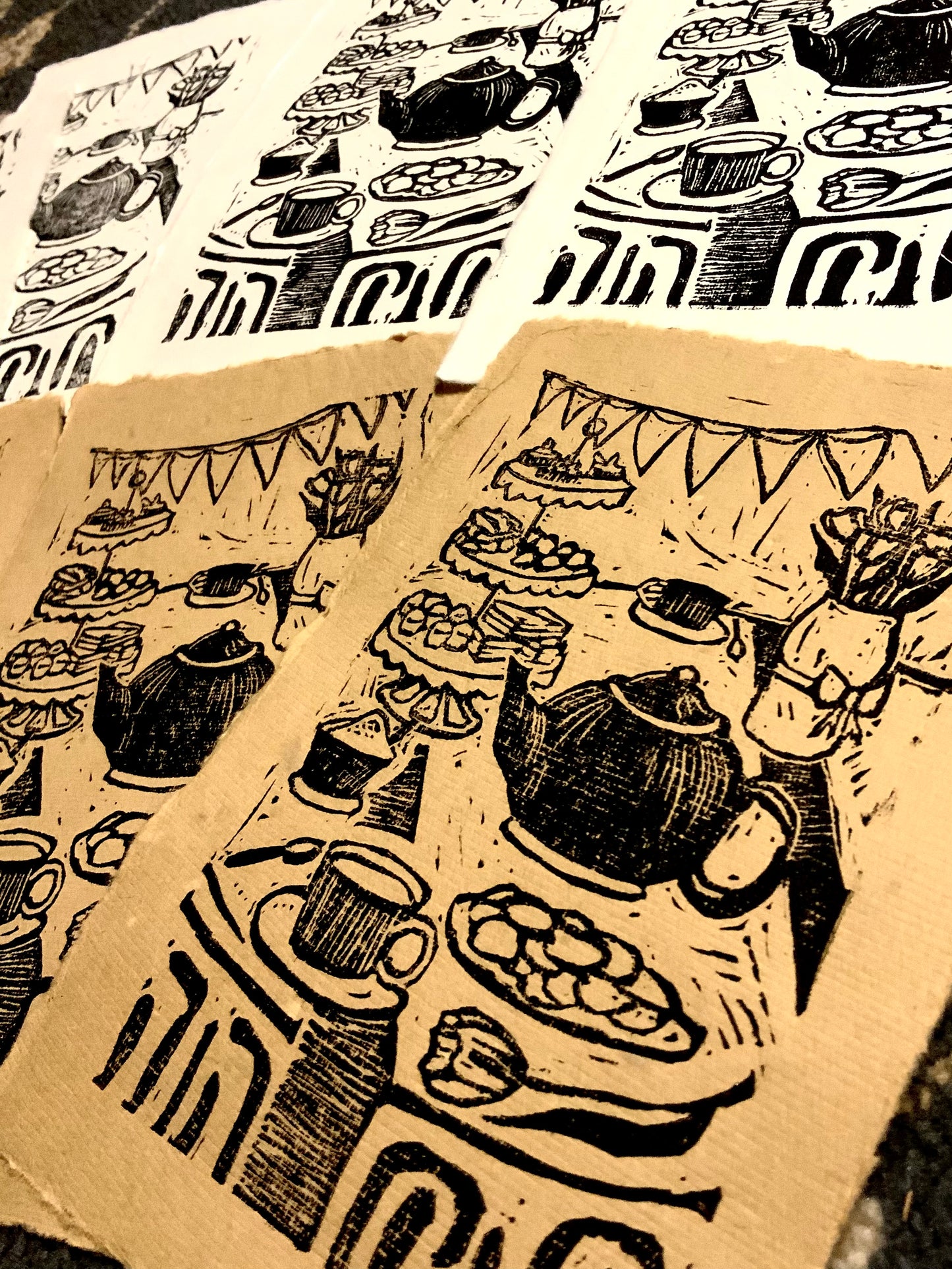 Tea Party Handmade Linocut Print