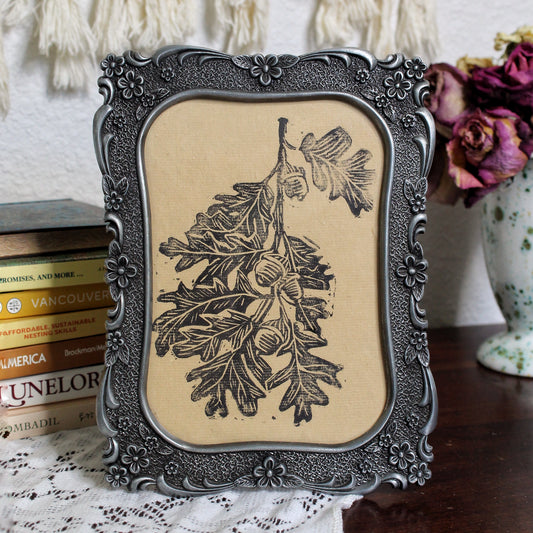 White Oak Leaf Handmade Linocut Print