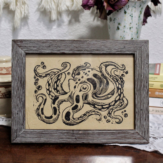 Inky Octopus Linocut Print