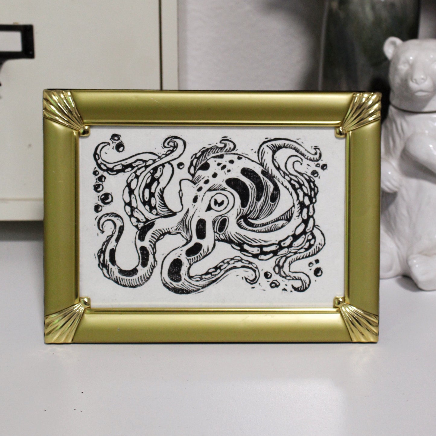 Inky Octopus Linocut Print