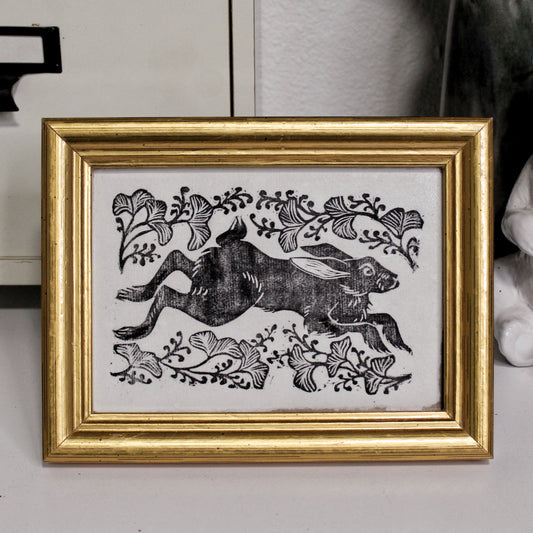 Black Rabbit Handmade Linocut Print