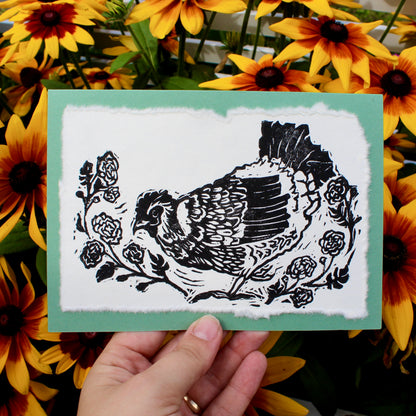 Happy Hen Handmade Linocut Greeting Card