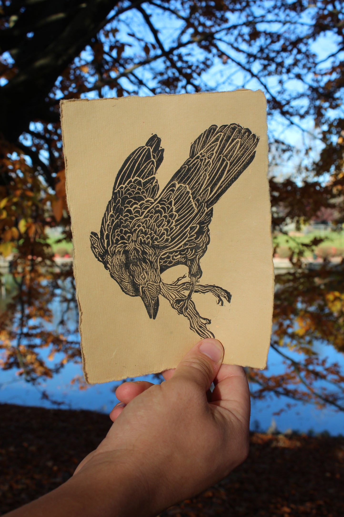 Curious Crow Handmade Linocut Print