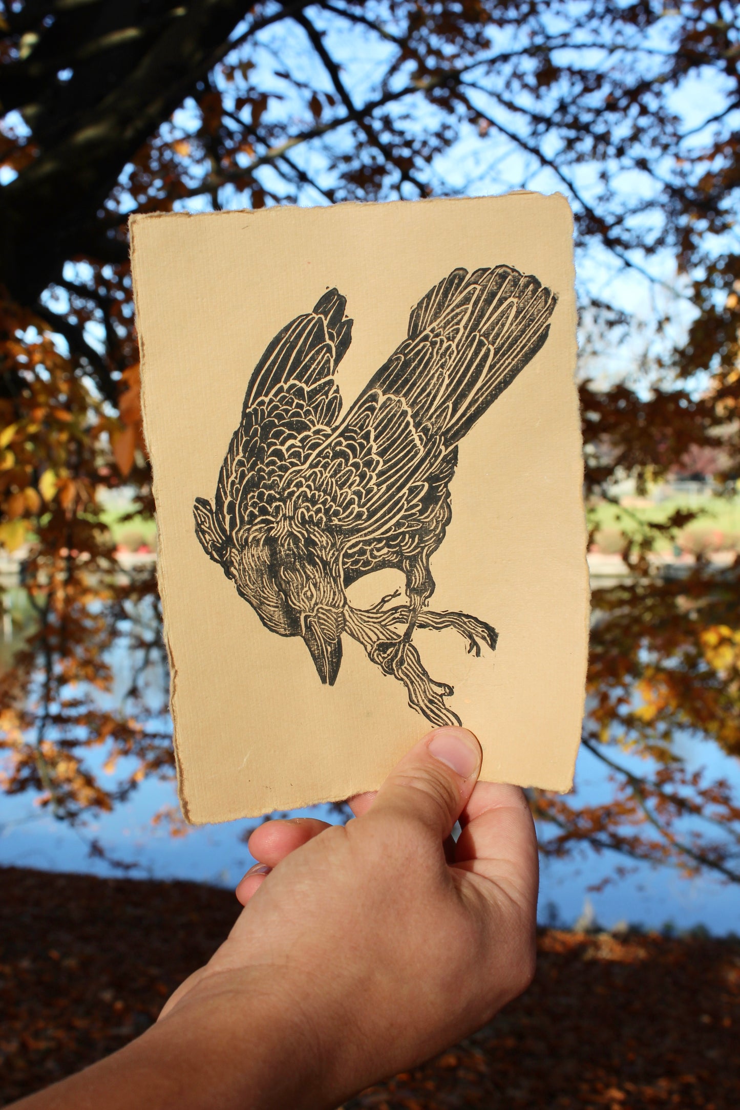 Curious Crow Handmade Linocut Print