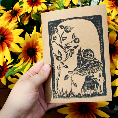 Garden Snail Handmade Linocut Greeting Card