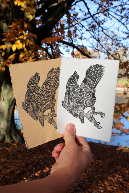 Curious Crow Handmade Linocut Print