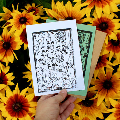 Wildflower Garden Handmade Linocut Greeting Card