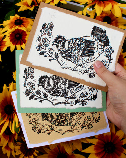 Happy Hen Handmade Linocut Greeting Card