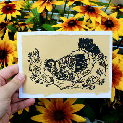 Happy Hen Handmade Linocut Greeting Card