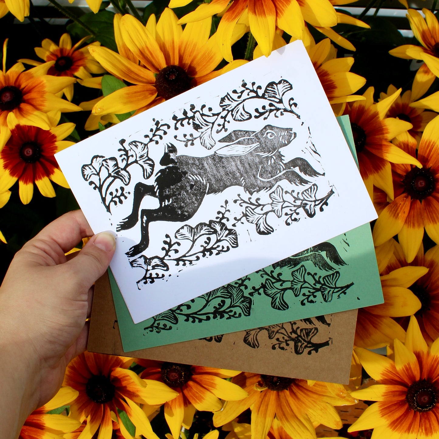 Wild Hare Handmade Linocut Greeting Card