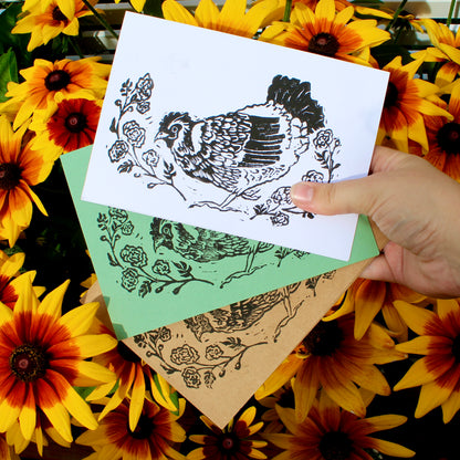 Happy Hen Handmade Linocut Greeting Card