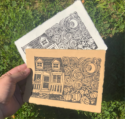 Pumpkin Patch Handmade Linocut Print
