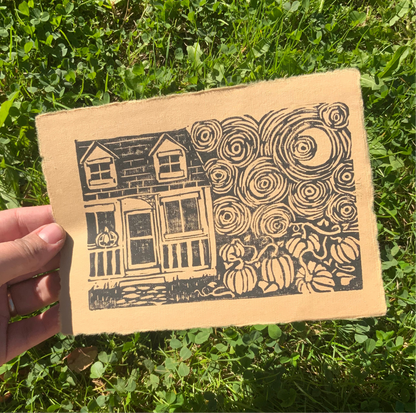 Pumpkin Patch Handmade Linocut Print