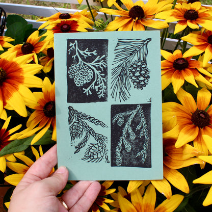 Pinecone Handmade Linocut Greeting Card