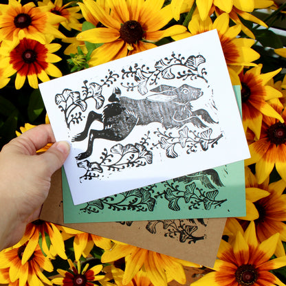Wild Hare Handmade Linocut Greeting Card