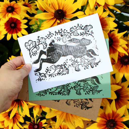 Wild Hare Handmade Linocut Greeting Card
