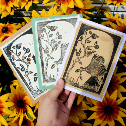 Garden Snail Handmade Linocut Greeting Card