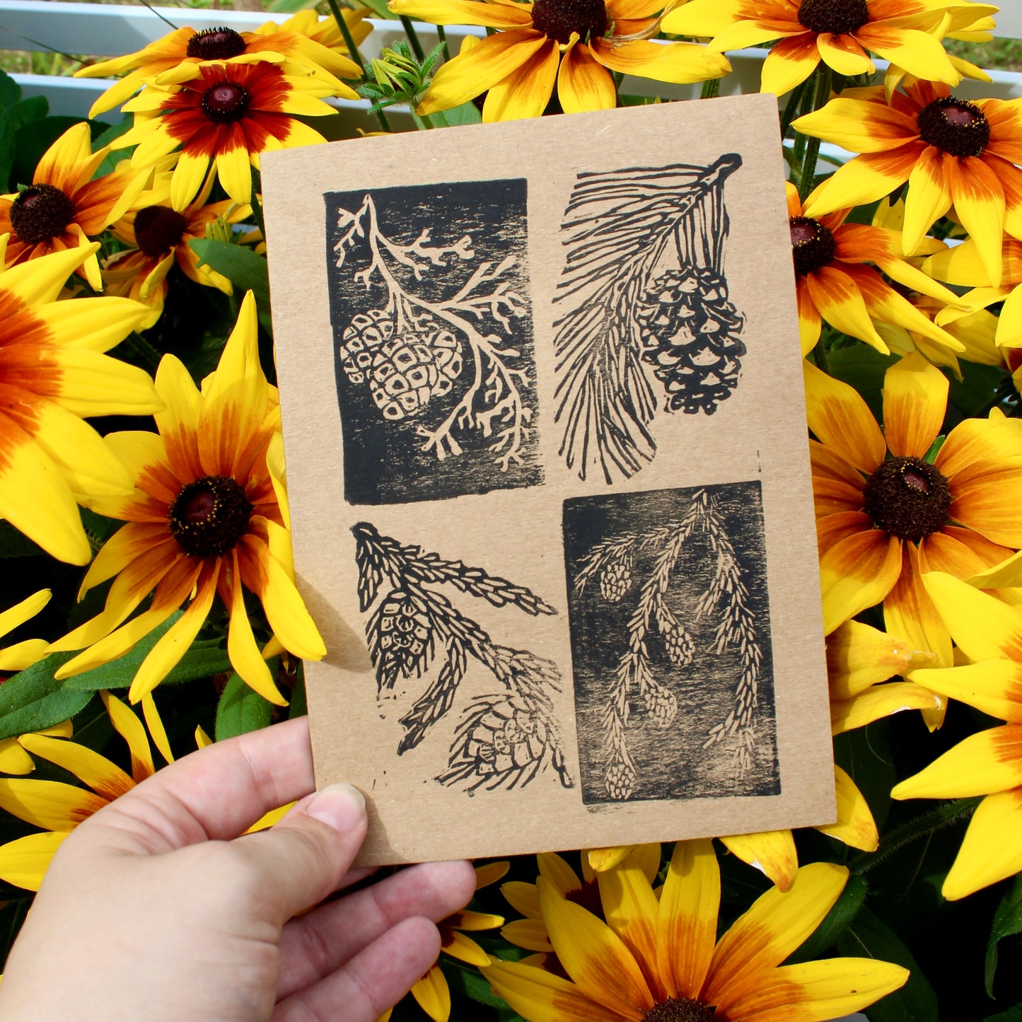 Pinecone Handmade Linocut Greeting Card