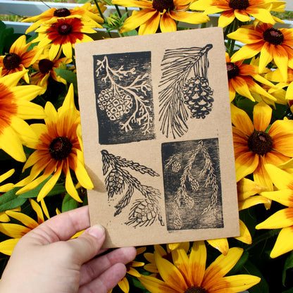 Pinecone Handmade Linocut Greeting Card