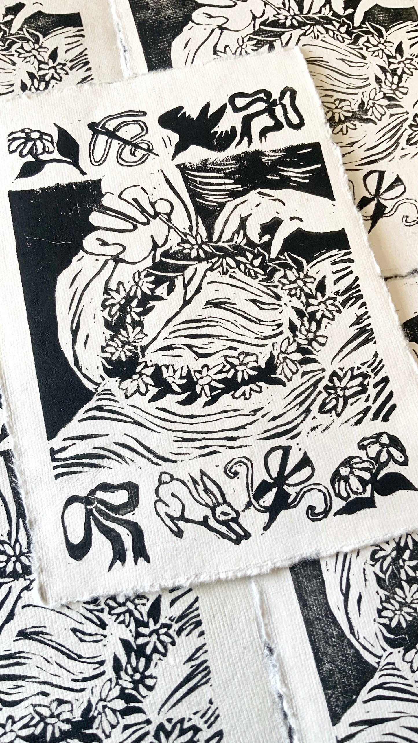 Flower Crown Handmade Linocut Print