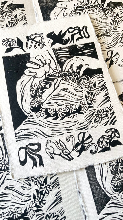 Flower Crown Handmade Linocut Print