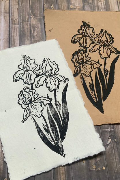 Twin Iris Linocut Print