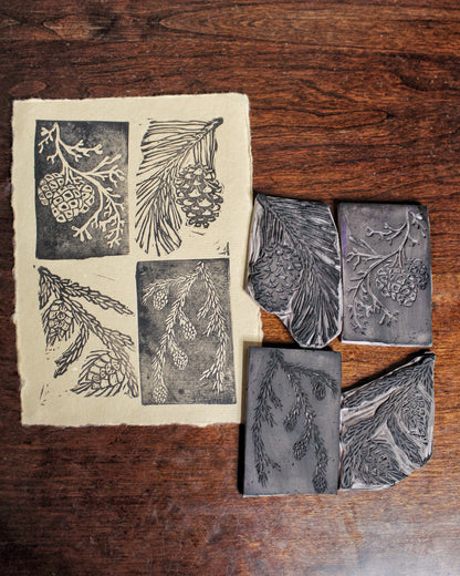 Pine Cone Handmade Linocut Print